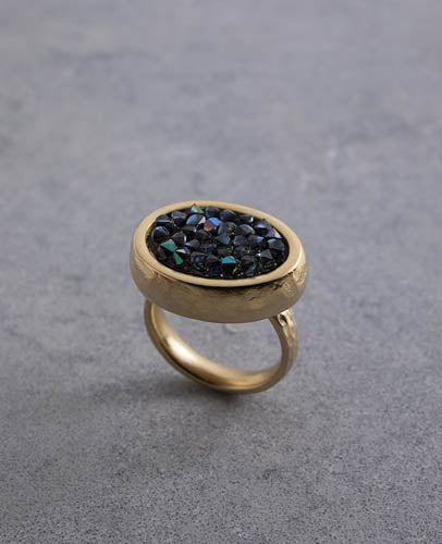 טבעת בריז'יט ברדו זהב משובצת קריסטל צבעוני לארג'